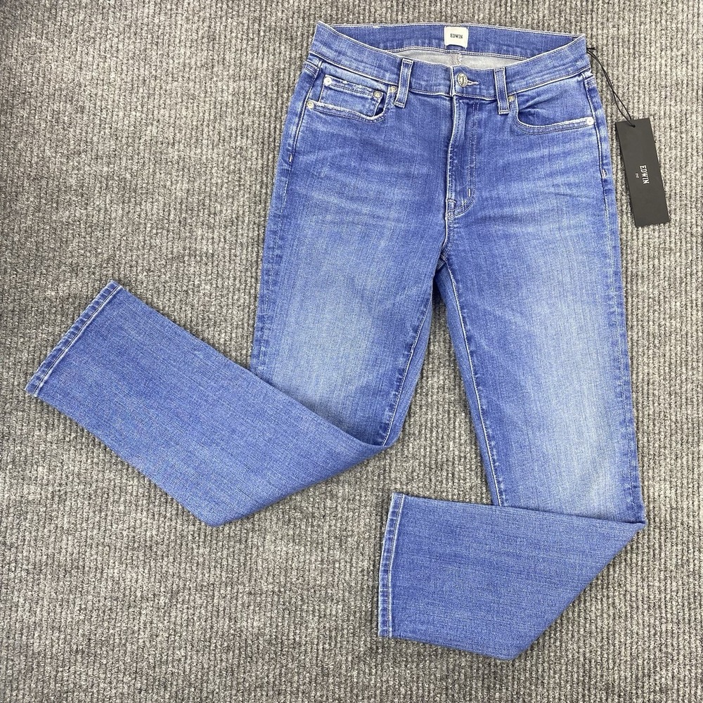 EDWIN USA Bree Mid-Rise Slim Straight Crop Jeans Dreamland Wash Women SZ 25 NWT